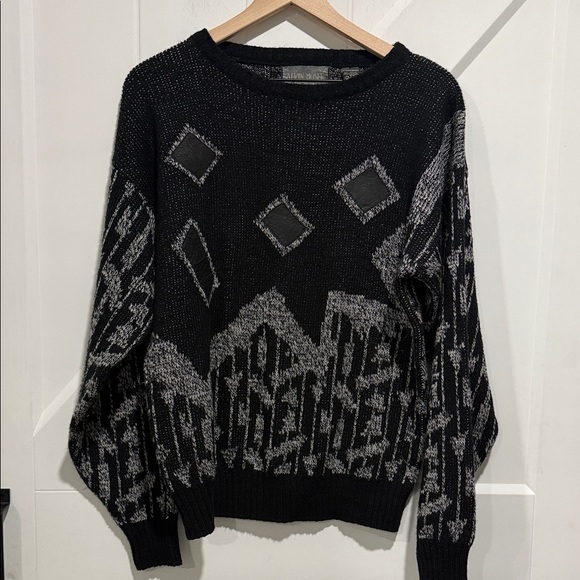 Vintage Alvin Josef Knit Grandpa Sweater With Genuine Leather Accents. - Picture 1 of 4